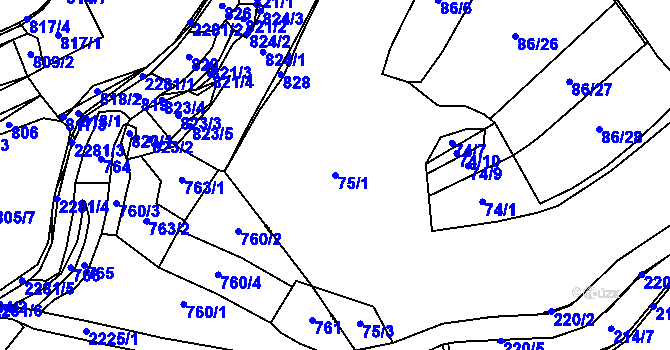 Parcela st. 75/1 v KÚ Chomle, Katastrální mapa