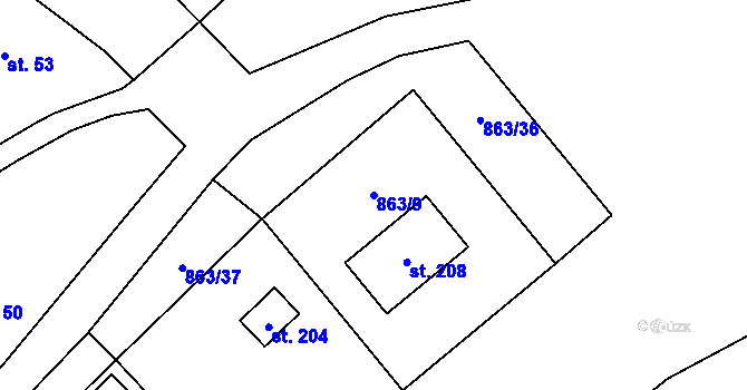 Parcela st. 863/9 v KÚ Vejvanov, Katastrální mapa