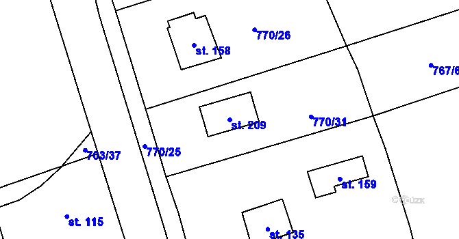 Parcela st. 209 v KÚ Vejvanov, Katastrální mapa