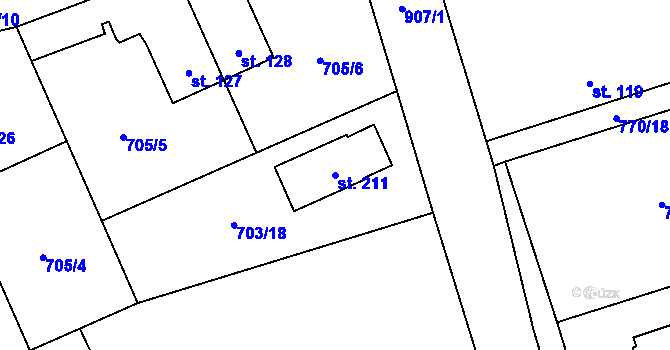 Parcela st. 211 v KÚ Vejvanov, Katastrální mapa