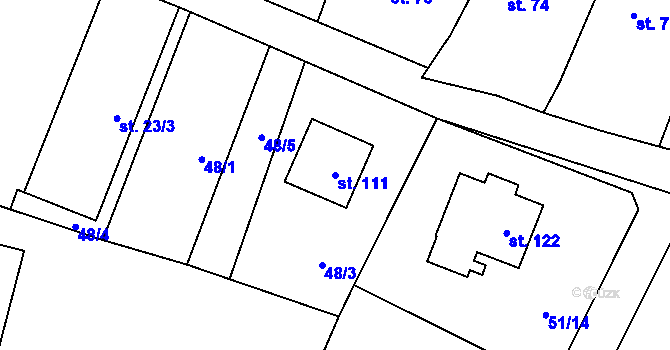 Parcela st. 111 v KÚ Dvakačovice, Katastrální mapa