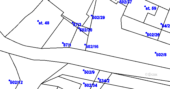 Parcela st. 502/16 v KÚ Dvakačovice, Katastrální mapa