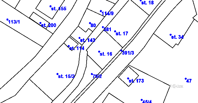 Parcela st. 16 v KÚ Vejvanovice, Katastrální mapa