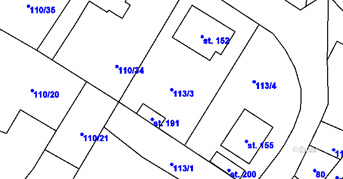 Parcela st. 113/3 v KÚ Vejvanovice, Katastrální mapa