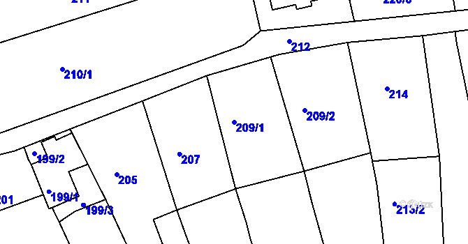 Parcela st. 209/1 v KÚ Velatice, Katastrální mapa