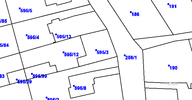 Parcela st. 595/3 v KÚ Velatice, Katastrální mapa