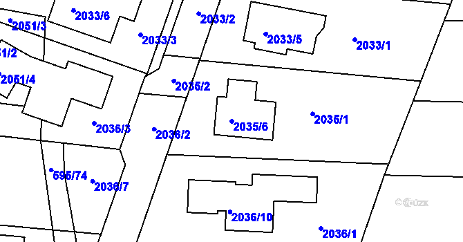 Parcela st. 2035/6 v KÚ Velatice, Katastrální mapa