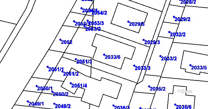 Parcela st. 2033/6 v KÚ Velatice, Katastrální mapa