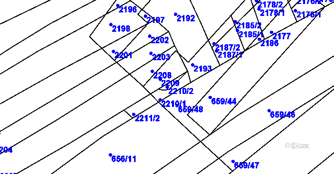 Parcela st. 2210/2 v KÚ Velatice, Katastrální mapa
