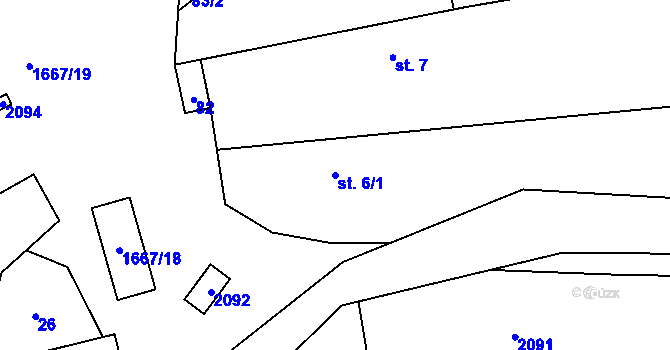 Parcela st. 6/1 v KÚ Pastuchovice, Katastrální mapa