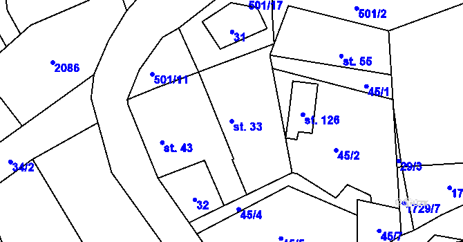 Parcela st. 33 v KÚ Pastuchovice, Katastrální mapa