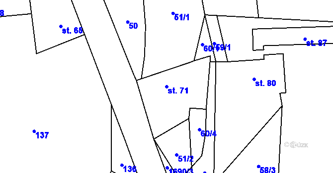 Parcela st. 71 v KÚ Pastuchovice, Katastrální mapa