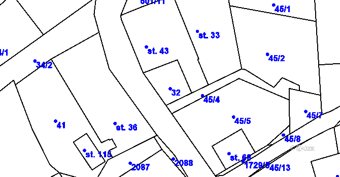 Parcela st. 32 v KÚ Pastuchovice, Katastrální mapa