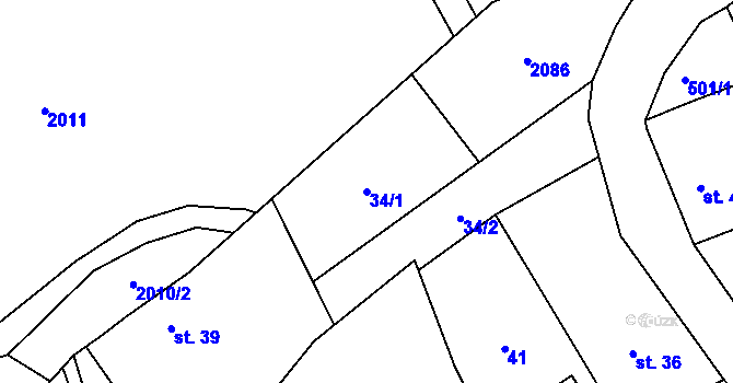 Parcela st. 34/1 v KÚ Pastuchovice, Katastrální mapa