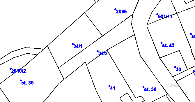Parcela st. 34/2 v KÚ Pastuchovice, Katastrální mapa