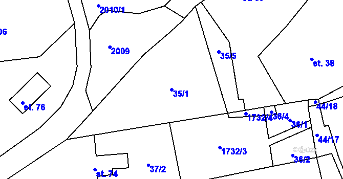 Parcela st. 35/1 v KÚ Pastuchovice, Katastrální mapa