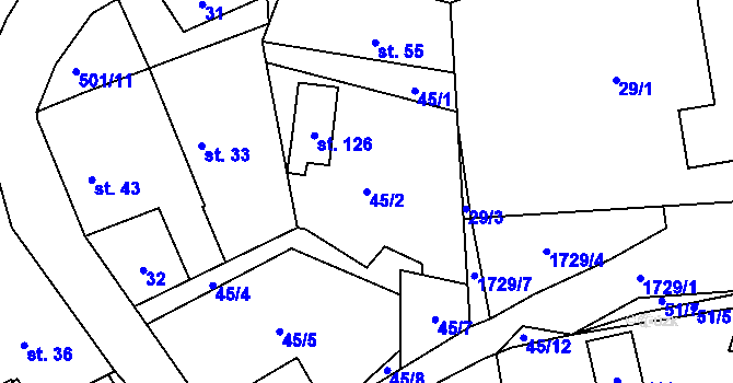 Parcela st. 45/2 v KÚ Pastuchovice, Katastrální mapa