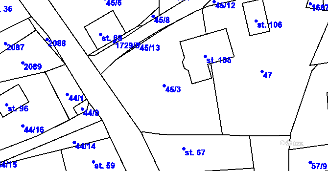 Parcela st. 45/3 v KÚ Pastuchovice, Katastrální mapa