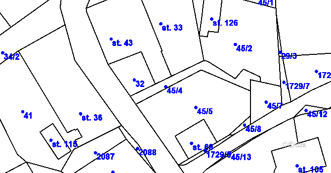 Parcela st. 45/4 v KÚ Pastuchovice, Katastrální mapa