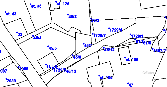 Parcela st. 45/7 v KÚ Pastuchovice, Katastrální mapa