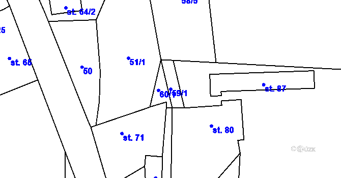 Parcela st. 59/1 v KÚ Pastuchovice, Katastrální mapa