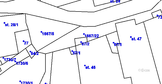 Parcela st. 67/2 v KÚ Pastuchovice, Katastrální mapa