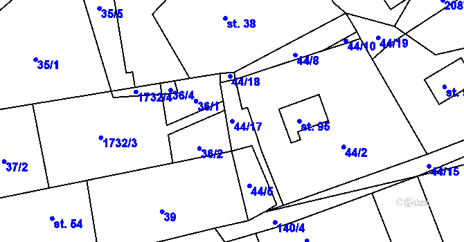 Parcela st. 44/17 v KÚ Pastuchovice, Katastrální mapa