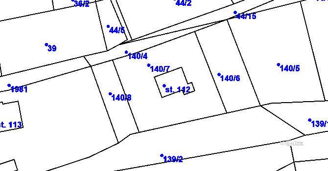 Parcela st. 112 v KÚ Pastuchovice, Katastrální mapa
