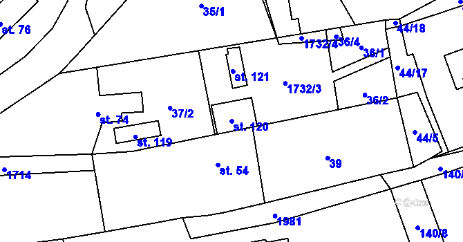 Parcela st. 120 v KÚ Pastuchovice, Katastrální mapa
