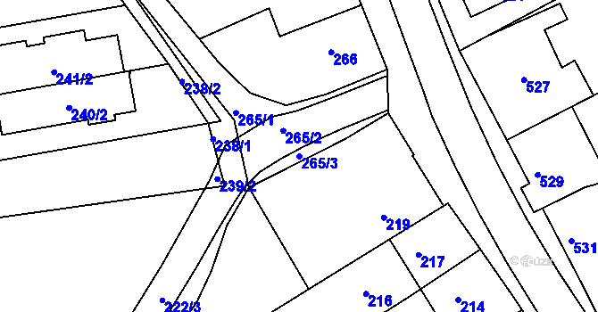 Parcela st. 265/3 v KÚ Velehrad, Katastrální mapa