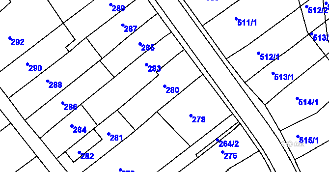 Parcela st. 280 v KÚ Velehrad, Katastrální mapa