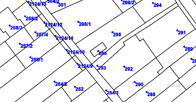Parcela st. 296 v KÚ Velehrad, Katastrální mapa
