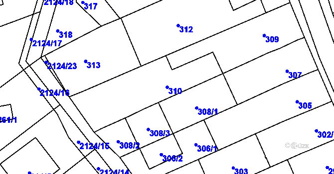 Parcela st. 310 v KÚ Velehrad, Katastrální mapa