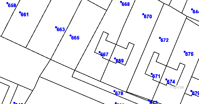 Parcela st. 667 v KÚ Velehrad, Katastrální mapa
