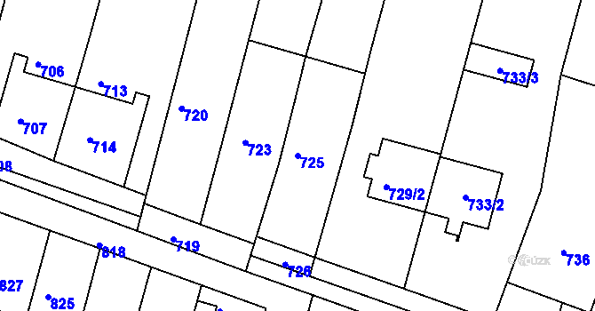 Parcela st. 725 v KÚ Velehrad, Katastrální mapa