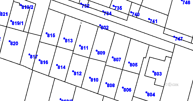 Parcela st. 809 v KÚ Velehrad, Katastrální mapa