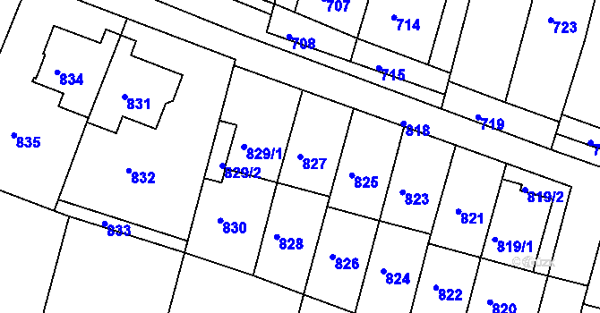 Parcela st. 827 v KÚ Velehrad, Katastrální mapa