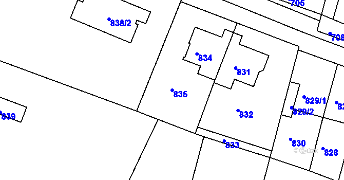 Parcela st. 835 v KÚ Velehrad, Katastrální mapa