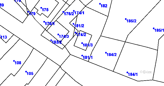 Parcela st. 181/3 v KÚ Velehrad, Katastrální mapa