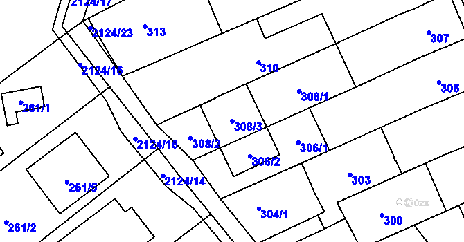 Parcela st. 308/3 v KÚ Velehrad, Katastrální mapa
