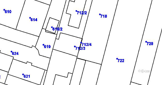 Parcela st. 712/4 v KÚ Velehrad, Katastrální mapa