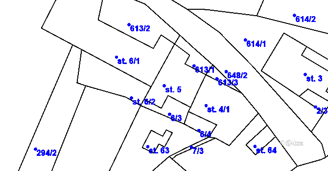 Parcela st. 5 v KÚ Březno, Katastrální mapa