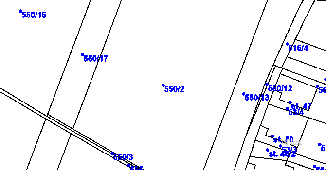 Parcela st. 550/2 v KÚ Březno, Katastrální mapa