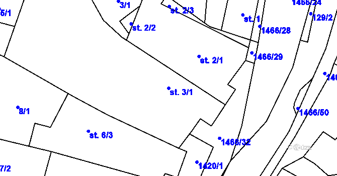 Parcela st. 3/1 v KÚ Velemín, Katastrální mapa