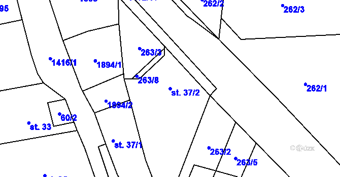 Parcela st. 37/2 v KÚ Velemín, Katastrální mapa