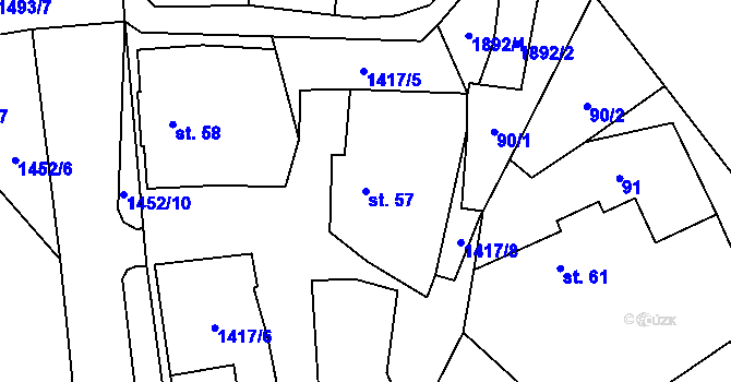 Parcela st. 57 v KÚ Velemín, Katastrální mapa
