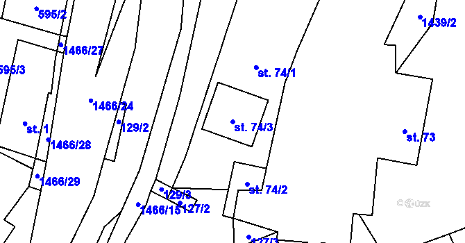 Parcela st. 74/3 v KÚ Velemín, Katastrální mapa