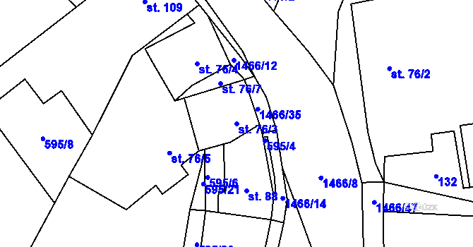 Parcela st. 76/3 v KÚ Velemín, Katastrální mapa