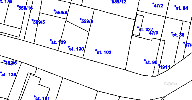 Parcela st. 102 v KÚ Velemín, Katastrální mapa