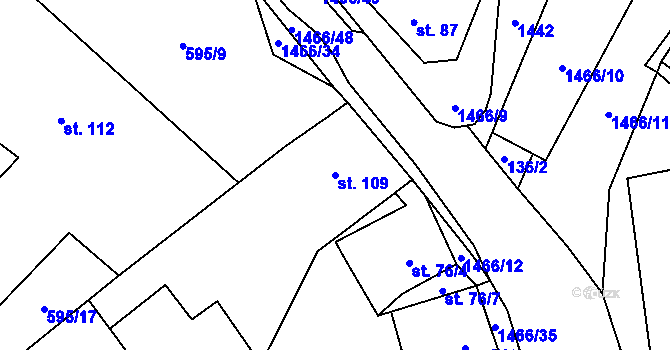 Parcela st. 109 v KÚ Velemín, Katastrální mapa